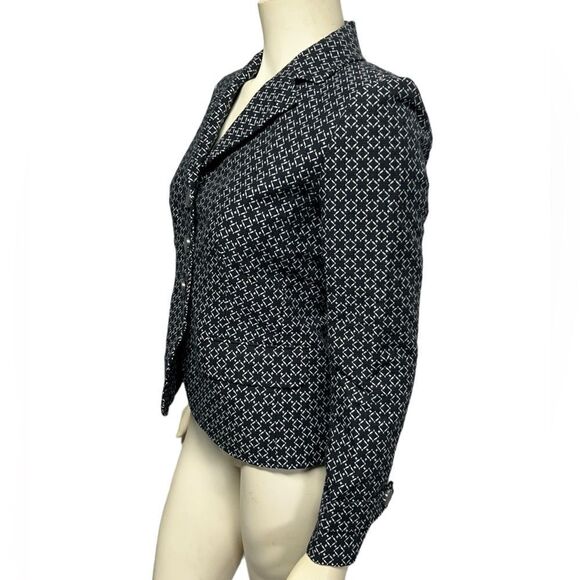 Ann Taylor Silk Cotton Black and white blazer button coat jacket design print - Picture 4 of 7